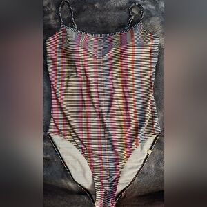 Summersalt 'The Tank' One-Piece Compression Swimsuit Size 10 Colorful Mod Stripe
